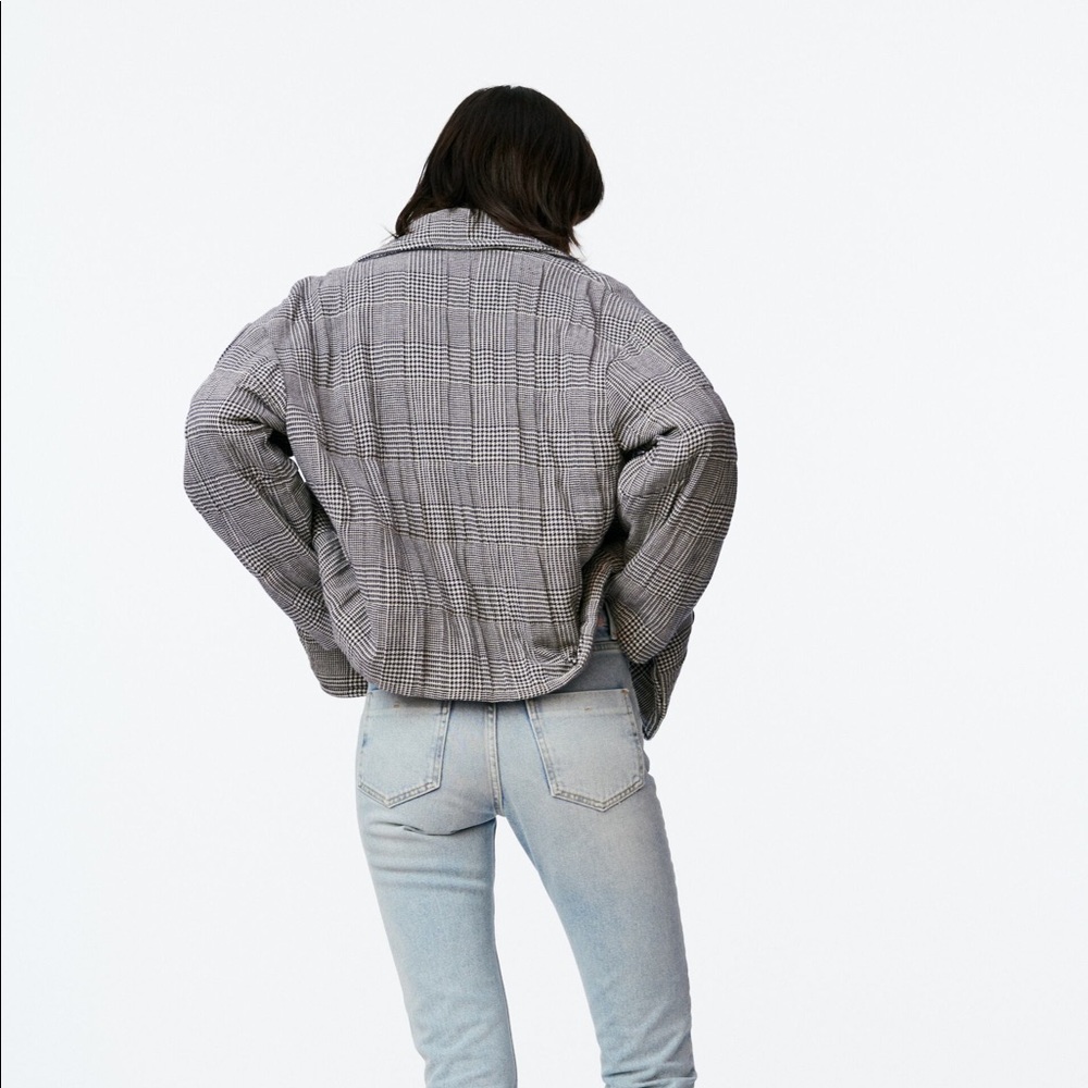 ZARA QUILTED CHECKERED LONG SLEEVE JACKET - Picture 4 of 12